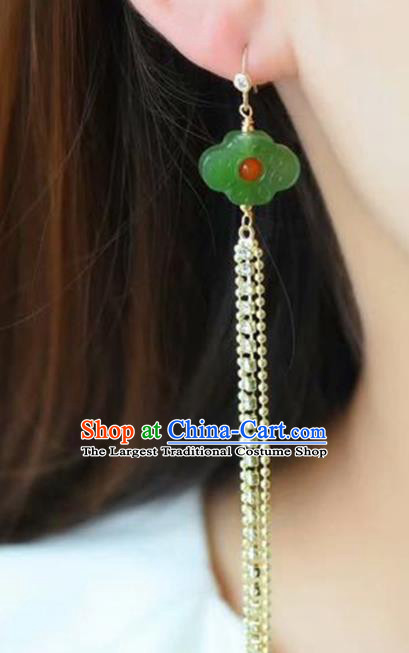 Handmade China Crystal Long Tassel Eardrop Accessories Traditional Jade Jewelry National Cheongsam Jade Cloud Earrings