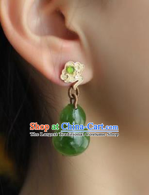 Handmade China National Jade Gourd Earrings Traditional Jewelry Cheongsam Golden Cloud Eardrop Accessories