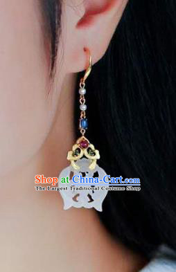 Handmade China National Jewelry Traditional Jade Eardrop Accessories Cheongsam Earrings