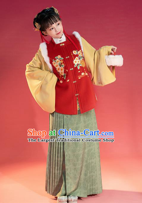 China Traditional Ming Dynasty Young Lady Historical Clothing Ancient Patrician Beauty Winter Hanfu Costume