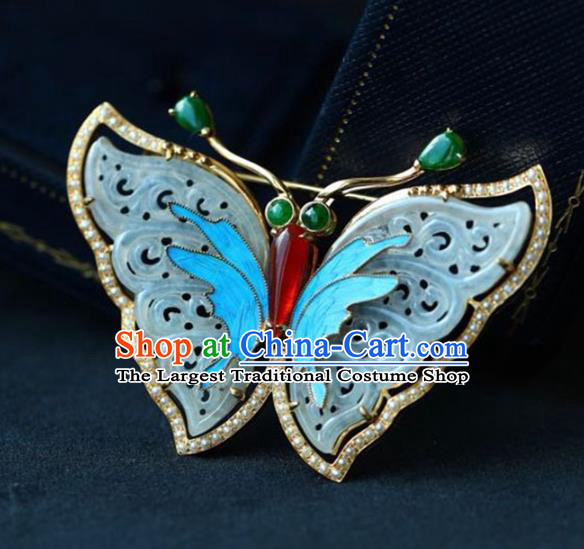 Chinese National Jade Butterfly Brooch Jewelry Traditional Handmade Breastpin Accessories