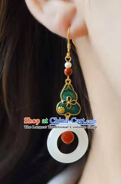 Handmade China Cheongsam Jade Eardrop Traditional Jewelry Accessories National Cloisonne Green Gourd Earrings