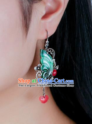 Handmade China Cheongsam Agate Cloud Eardrop National Jade Butterfly Earrings Traditional Wedding Jewelry Accessories