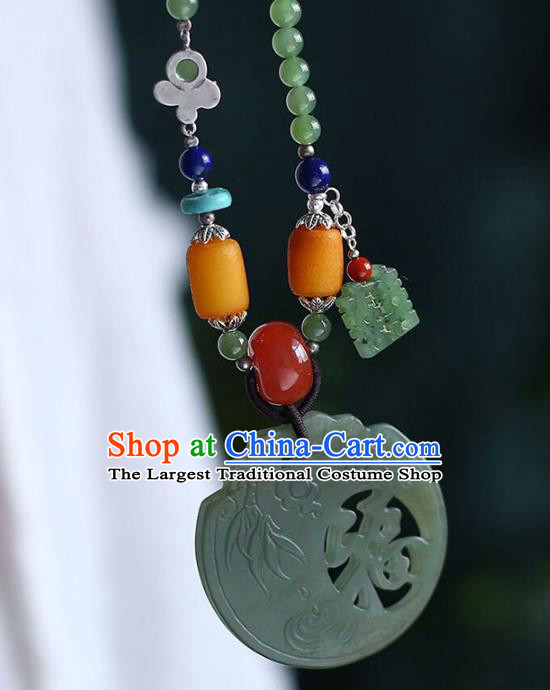 Chinese Classical Jade Beads Necklet Pendant Handmade Beeswax Accessories National Wedding Necklace