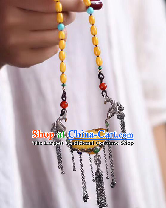 Chinese Classical Beeswax Golden Ingot Necklet Pendant Handmade Accessories National Silver Tassel Necklace