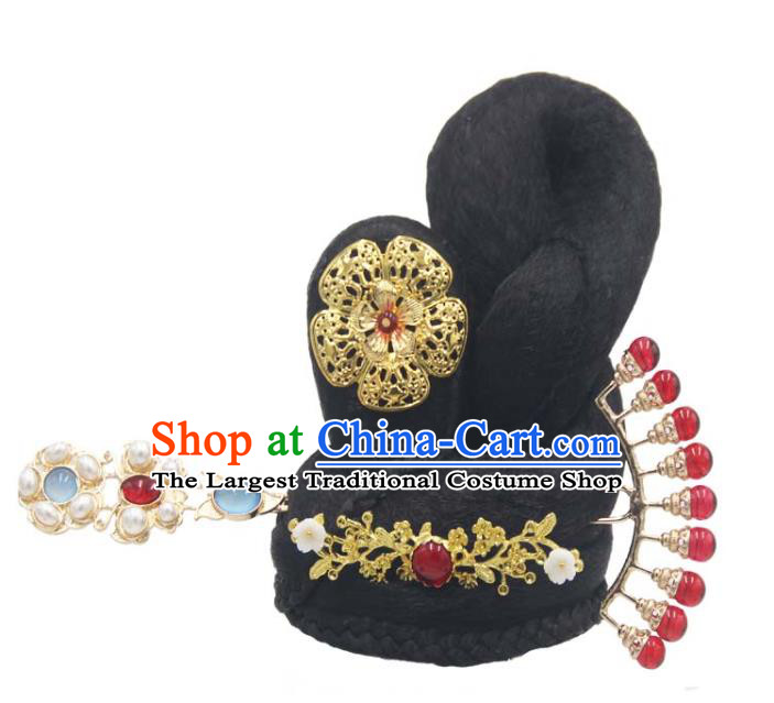 Chinese Classical Dance Wigs Chignon and Hairpin Traditional Tang Dynasty Flying Apsaras Dance Headwear