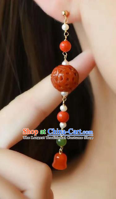 Handmade China National Agate Earrings Traditional Pearls Accessories Cheongsam Eardrop Jewelry