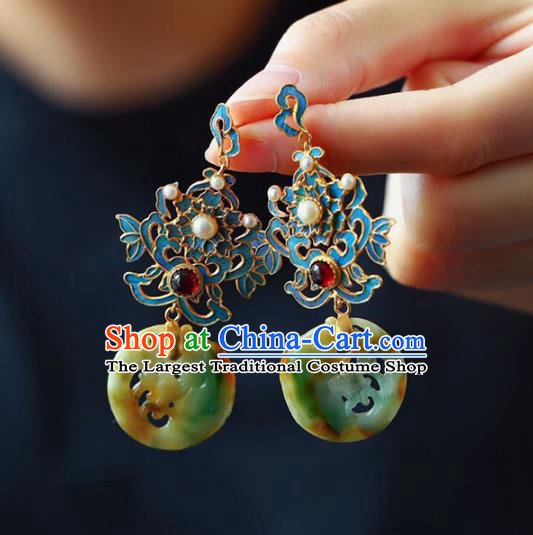Handmade China Jadeite Eardrop Jewelry National Earrings Traditional Cheongsam Garnet Accessories
