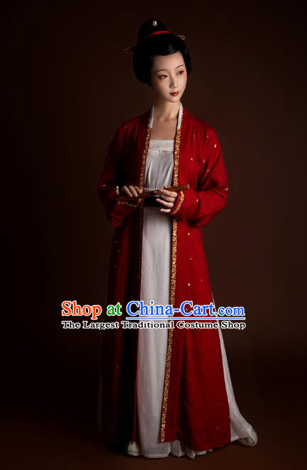 China Ancient Young Beauty Historical Costume Traditional Song Dynasty Court Woman Hanfu Clothing