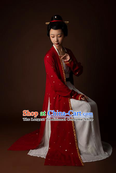 China Ancient Young Beauty Historical Costume Traditional Song Dynasty Court Woman Hanfu Clothing