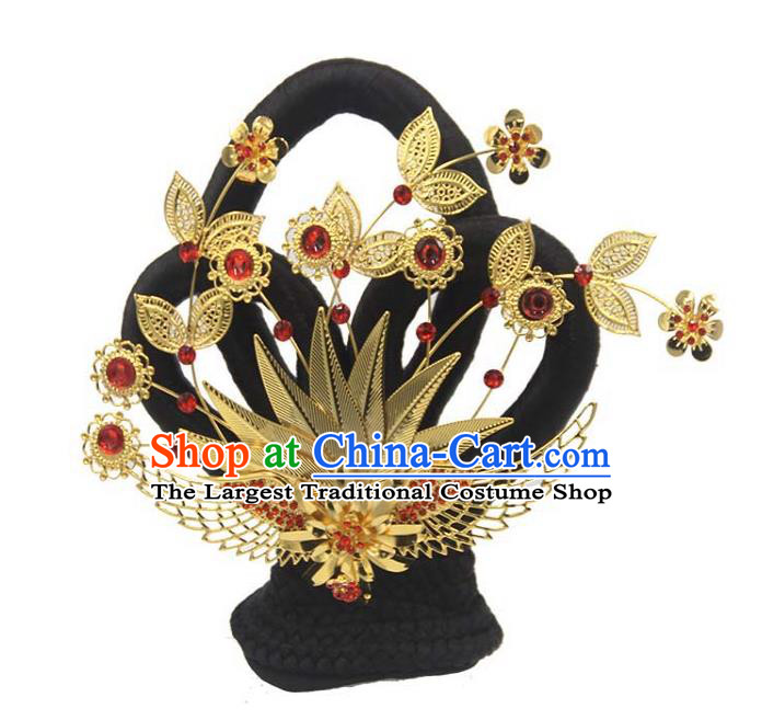 Chinese Ancient Court Lady Hair Chignon and Hair Accessories Traditional Tang Dynasty Imperial Consort Wigs
