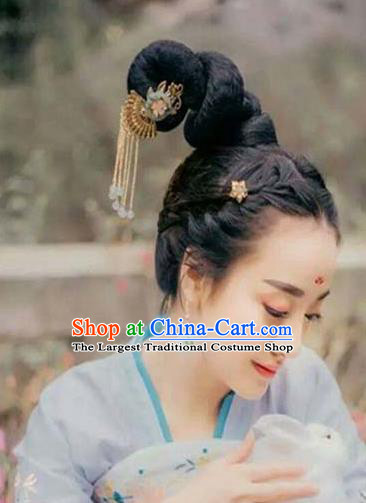 Chinese Ancient Palace Lady Wigs Sheath Headwear Tang Dynasty Court Maid Hair Chignon