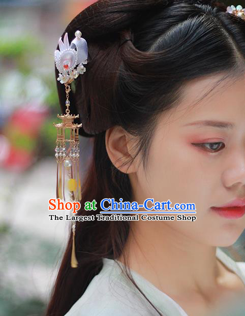 Chinese Ancient Princess Tassel Hair Stick Silk Rabbit Hairpin Traditional Ming Dynasty Hair Accessories
