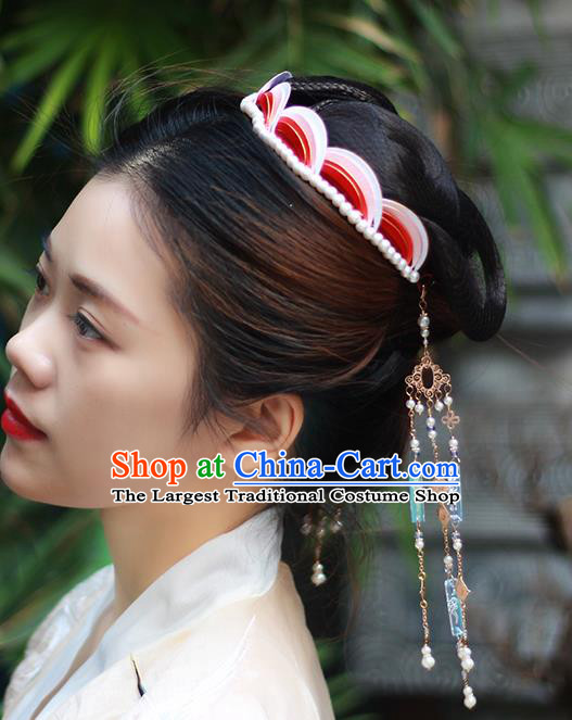 Chinese Ancient Imperial Consort Pearls Hair Crown Silk Hairpin Traditional Song Dynasty Hair Accessories