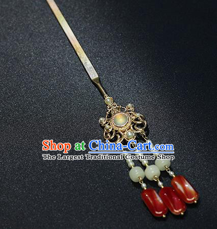 Chinese Ancient Palace Lady Hair Accessories Traditional Ming Dynasty Hanfu Jade Tassel Hairpin
