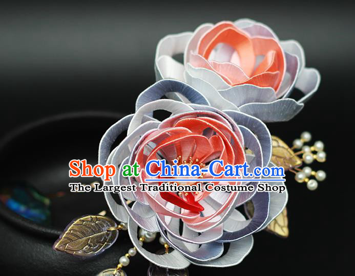 Chinese Traditional Hanfu Silk Peony Hair Stick Hair Accessories Ancient Princess Pearls Flower Hairpin