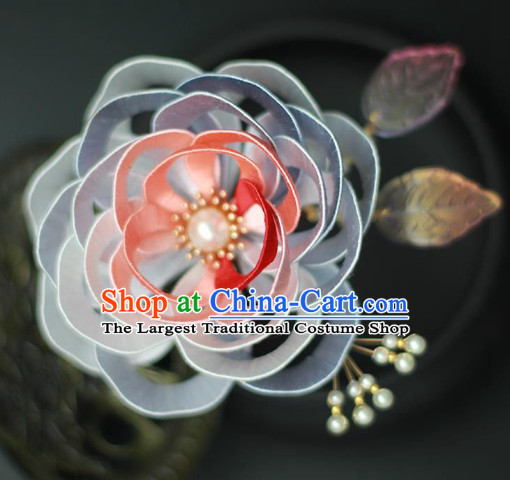 Chinese Ancient Princess Hairpin Traditional Hanfu Blue Silk Peony Hair Stick Hair Accessories