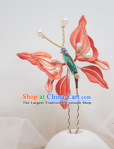 Chinese Traditional Red Silk Butterfly Hair Stick Hair Accessories Handmade Classical Hairpin