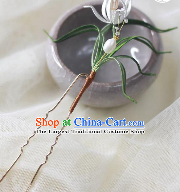 Chinese Handmade Silk Orchid Hair Stick Classical Hair Accessories Traditional Song Dynasty Princess Hairpin