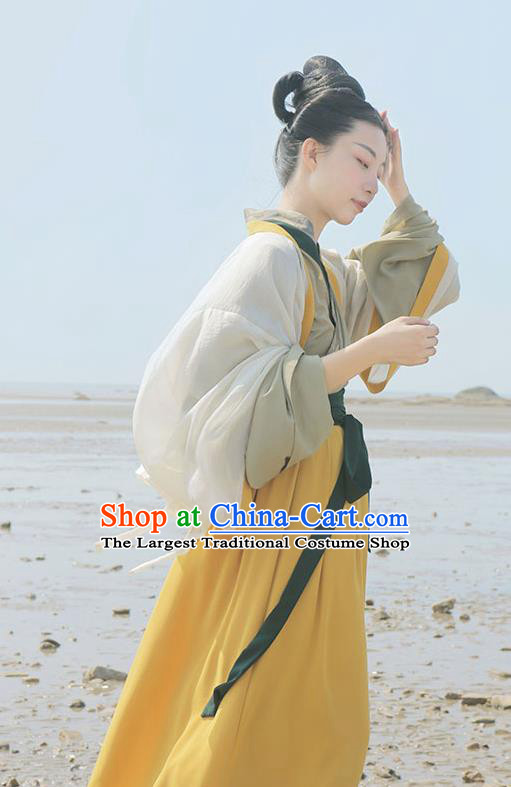 China Ancient Young Beauty Historical Costume Traditional Jin Dynasty Civilian Woman Hanfu Dress Clothing