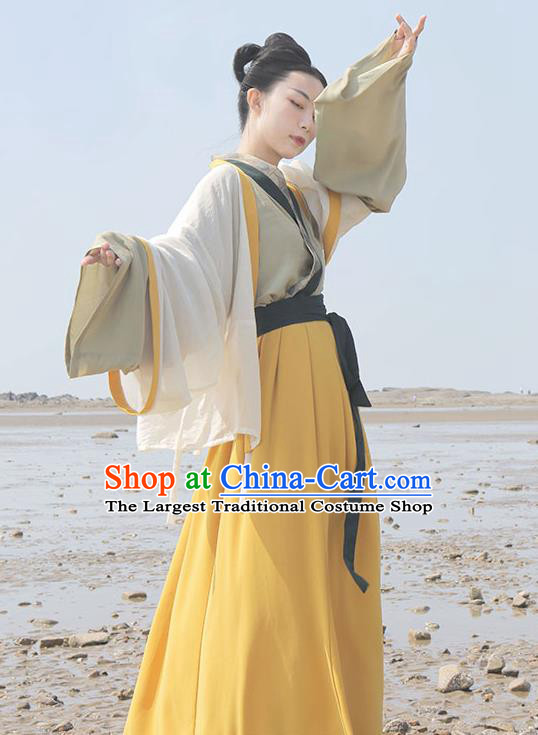 China Ancient Young Beauty Historical Costume Traditional Jin Dynasty Civilian Woman Hanfu Dress Clothing