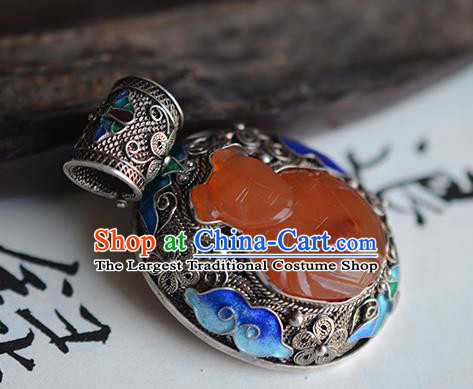 China Traditional Cloisonne Silver Necklet Jewelry Accessories National Agate Carving Friendlies Necklace Pendant