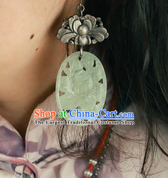 Handmade Chinese Silver Carving Peony Eardrop Traditional Ear Jewelry Classical Cheongsam Jade Earrings Accessories