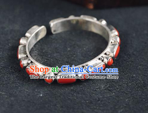 China Traditional Corallite Bracelet Accessories Silver Wristlet Classical Bangle Jewelry