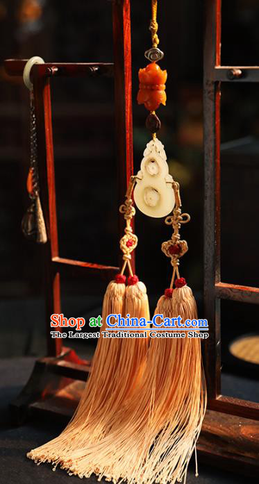 China Traditional Tassel Jade Gourd Pendant Handmade Waist Accessories