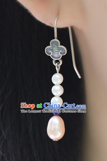 Handmade Chinese Pearls Ear Jewelry Traditional Eardrop Classical Silver Earrings Accessories