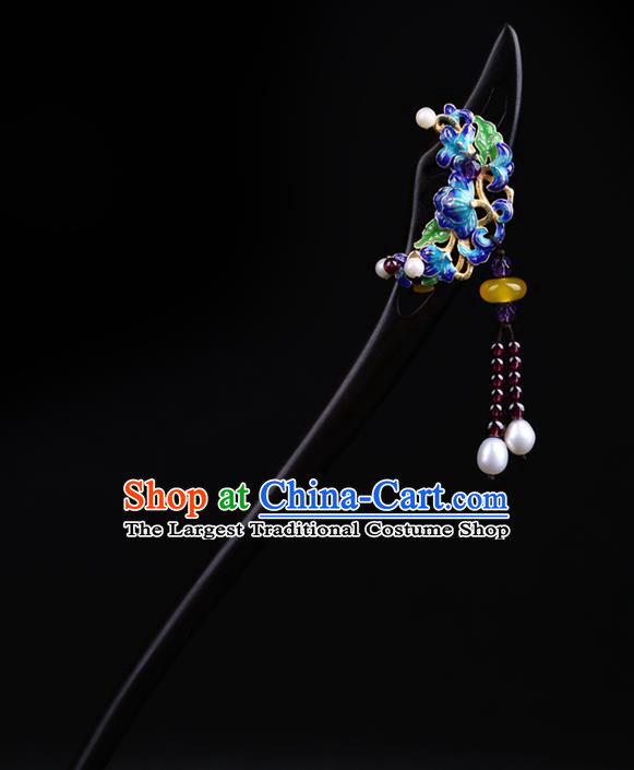 China National Cloisonne Hairpin Handmade Hair Jewelry Accessories Traditional Cheongsam Ebony Hair Stick