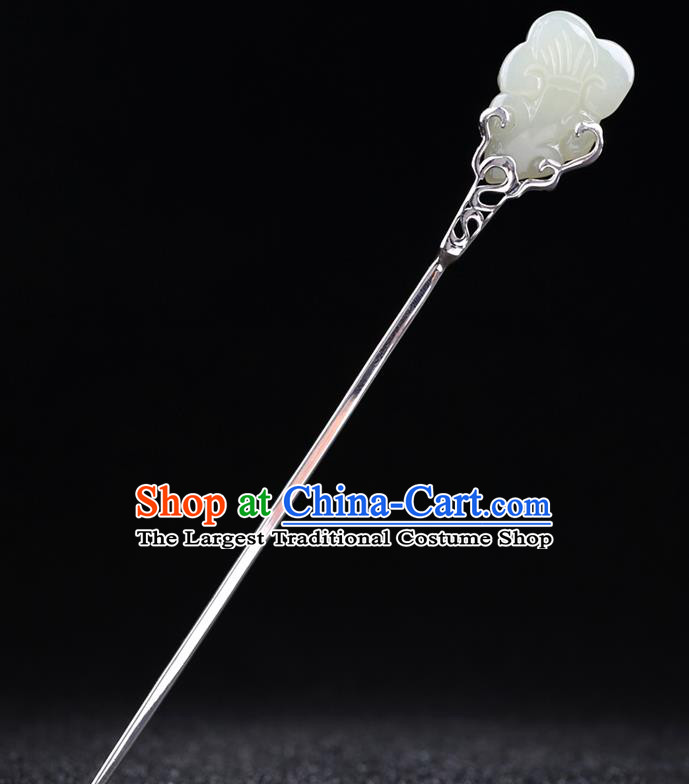 China National Silver Hairpin Handmade Hair Jewelry Accessories Traditional Cheongsam Hetian Jade Hair Stick