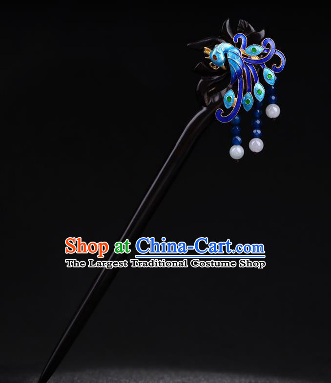 China National Blueing Phoenix Hairpin Handmade Hair Jewelry Accessories Traditional Cheongsam Ebony Hair Clip