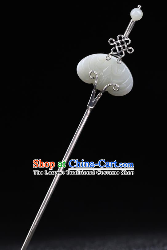 China National Carving Silver Hairpin Handmade Hair Jewelry Accessories Traditional Cheongsam White Jade Hair Clip