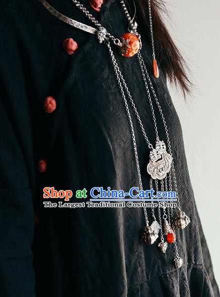 Chinese Handmade Classical Cheongsam Jewelry Accessories National Agate Necklace Ethnic Silver Tassel Necklet