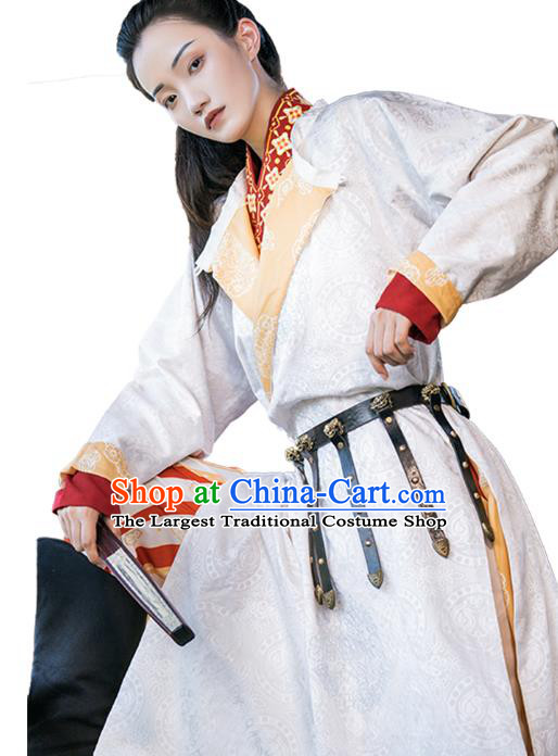 China Ancient Female Swordsman Embroidered Hanfu Dress Traditional Tang Dynasty Civilian Lady Historical Clothing