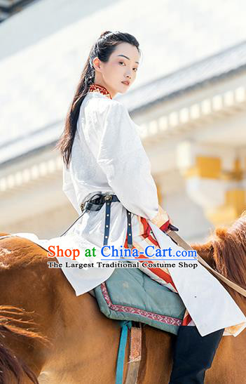 China Ancient Female Swordsman Embroidered Hanfu Dress Traditional Tang Dynasty Civilian Lady Historical Clothing