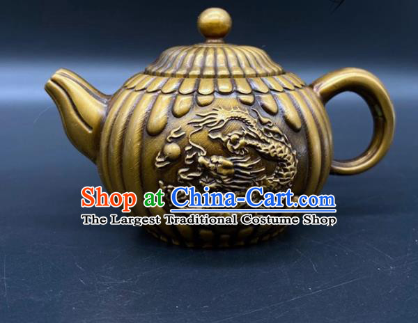 Handmade Chinese Carving Dragon Teapot Ornaments Traditional Brass Craft Teakettle