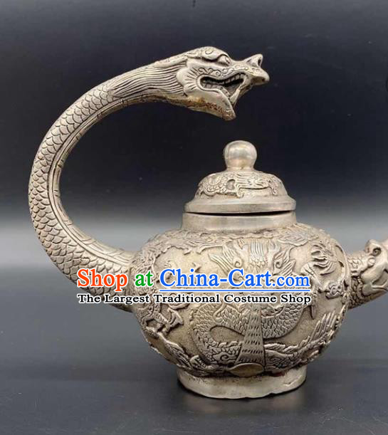 Handmade Chinese Carving Dragon Teapot Ornaments Traditional Brass Craft Flagon