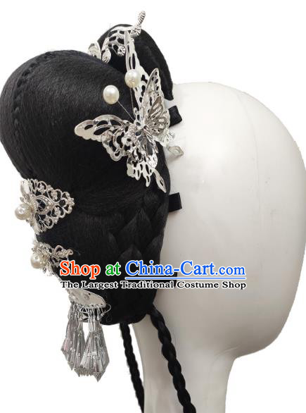 Traditional China Folk Dance Headwear Handmade Stage Show Hair Accessories Classical Dance Wig Chignon