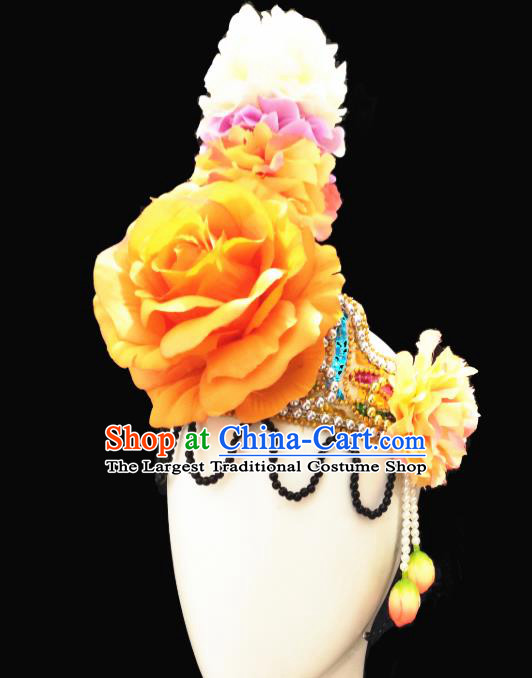 Traditional China Stage Show Hair Accessories Classical Dance Headwear Handmade Fan Dance Wig Chignon