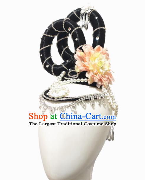 Traditional China Classical Dance Stage Show Hair Accessories Court Dance Headwear Handmade Flying Apsaras Dance Wig Chignon