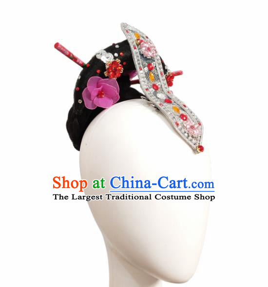 Traditional China Fan Dance Stage Show Hair Accessories Classical Dance Headwear Handmade Umbrella Dance Wig Chignon