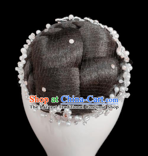 Traditional China Handmade Fan Dance Wig Chignon Stage Show Hair Accessories Folk Dance Headwear