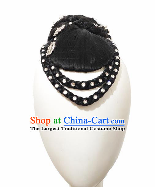 Traditional China Handmade Classical Dance Wig Chignon Stage Show Hair Accessories Fan Dance Headdress