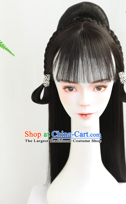 China Handmade Ancient Young Lady Wig Sheath Traditional Ming Dynasty Princess Wiggery Headdress