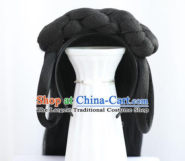 China Traditional Ming Dynasty Wiggery Headdress Handmade Ancient Country Lady Wig Sheath Hair Clasp