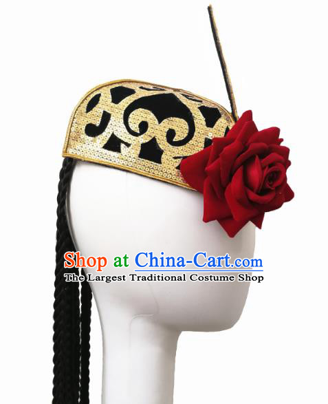 China Traditional Uyghur Nationality Hat Handmade Ethnic Women Folk Dance Braid Hair Accessories