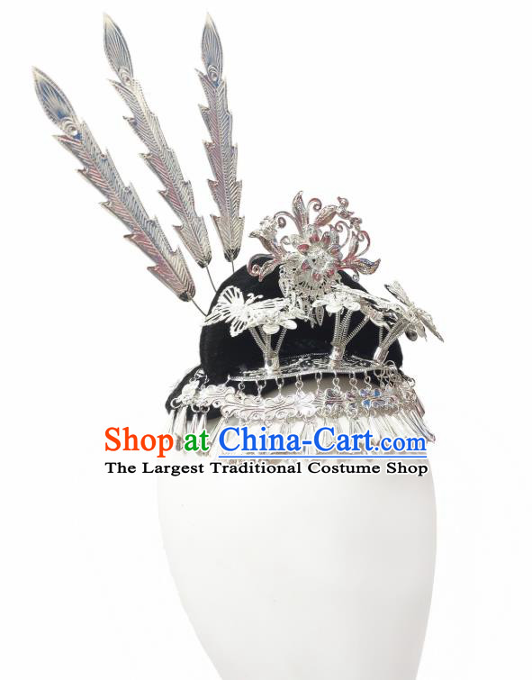 China Handmade Miao Ethnic Women Folk Dance Hair Accessories Traditional Dong Nationality Argent Hair Crown