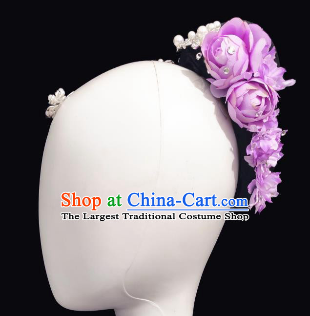 Traditional China Classical Dance Headwear Handmade Stage Show Hair Accessories Wig Chignon